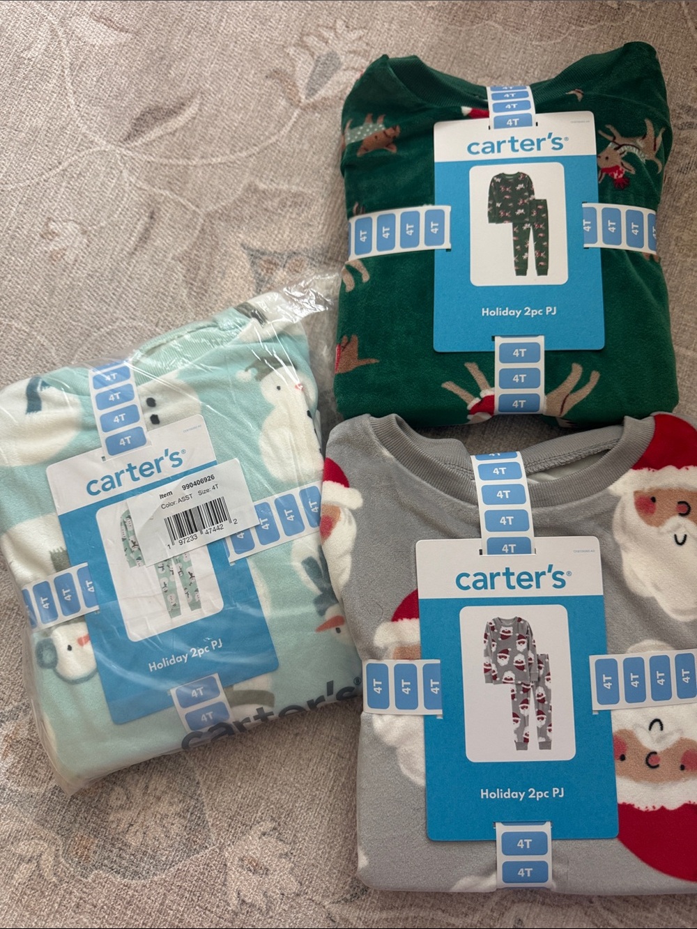 New 3 Carter’s velvet winter Pajama top pants set 4t